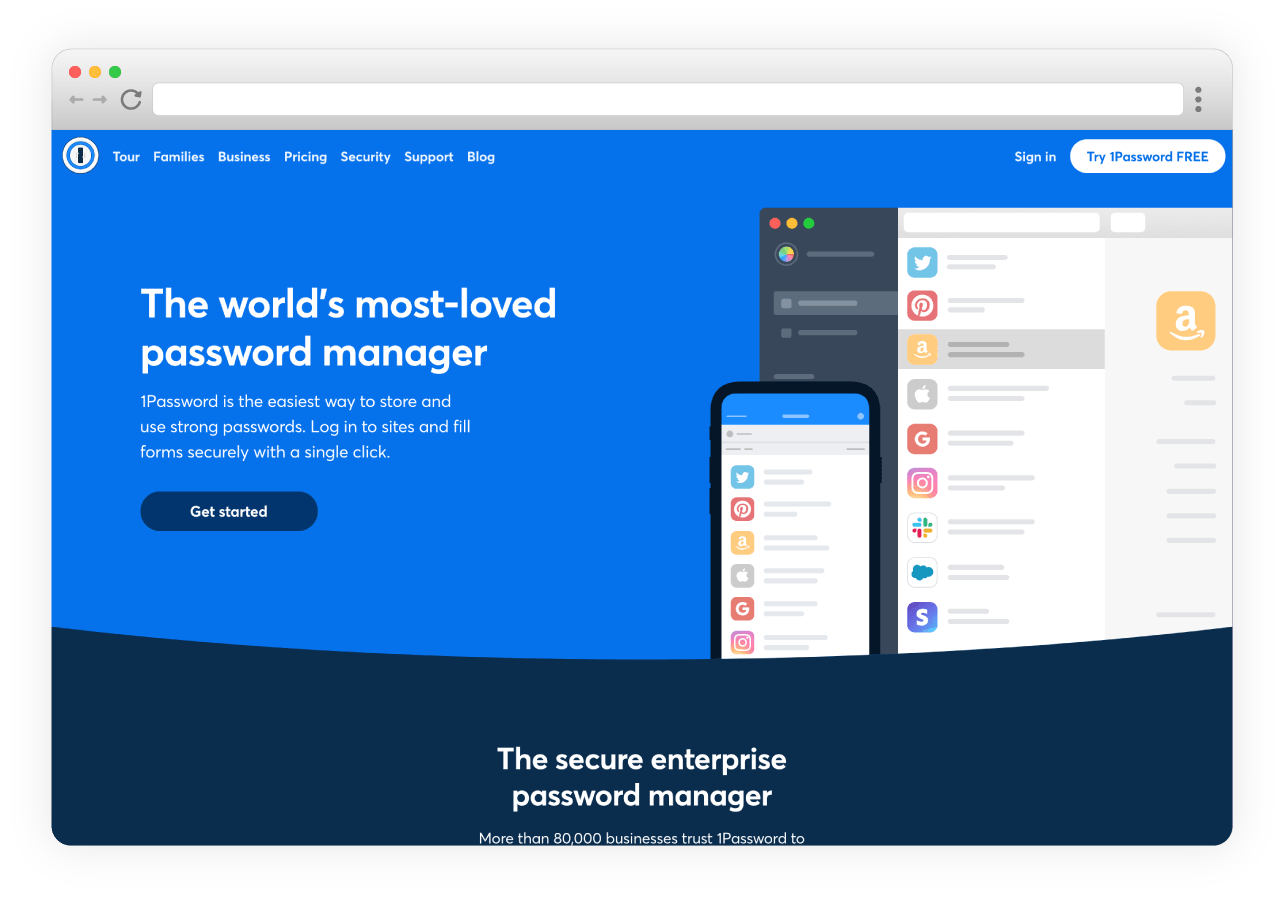 Screenshot of 1Password website in browser window