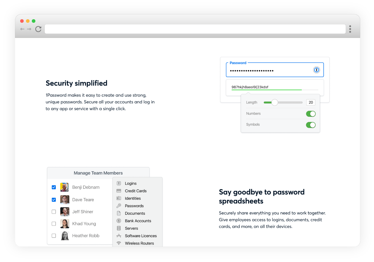 Screenshot of 1Password teams page in browser window