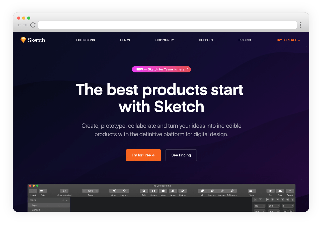 Screenshot of Sketch website